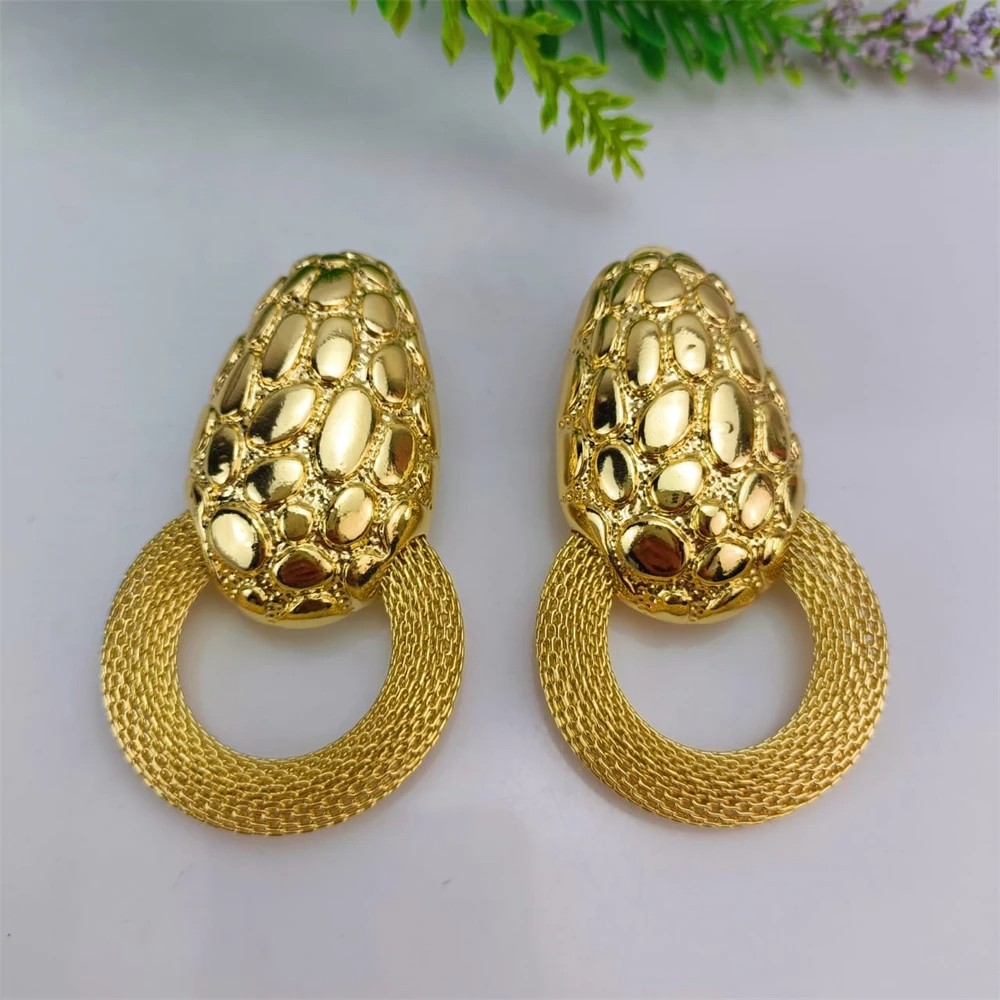 EMMA 2023 Dubai Gold Color Big Circle Earrings - Geometric Statement Drop Earrings for Women