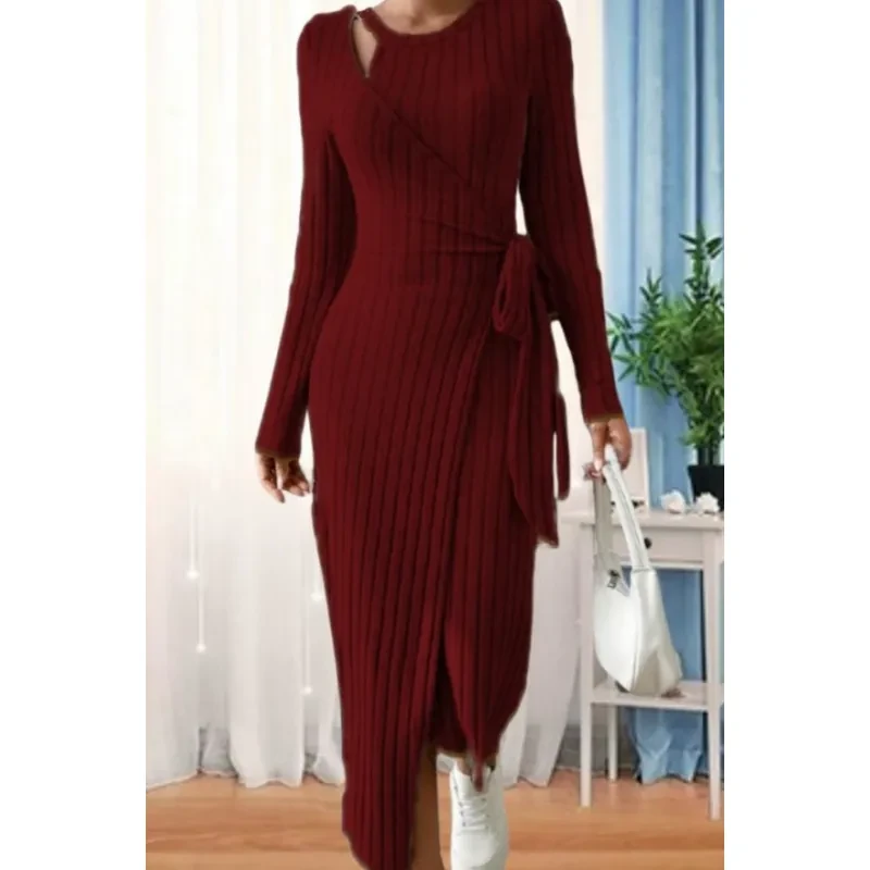 Women's Striped Fashion Round Neck Long Sleeve Narrow Bow Dress