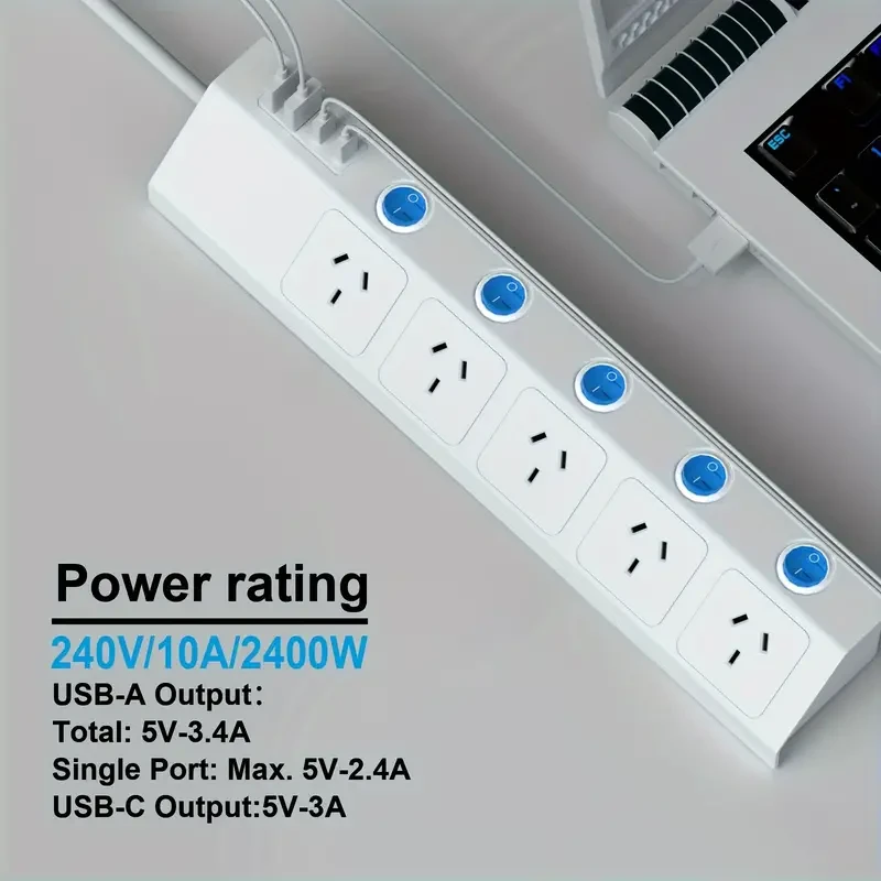 Power Socket Adapter - 5-Way Multi Socket with 1.5m Cable