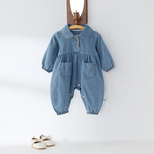 Cute Lapel Denim Rompers Jumpsuit