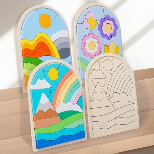 Wooden Children's Cartoon Three-dimensional Rainbow Puzzle