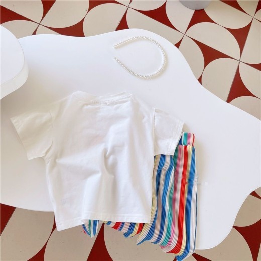 Girls' Summer Rainbow Short-sleeved T-shirt Short Pants Two-pieces