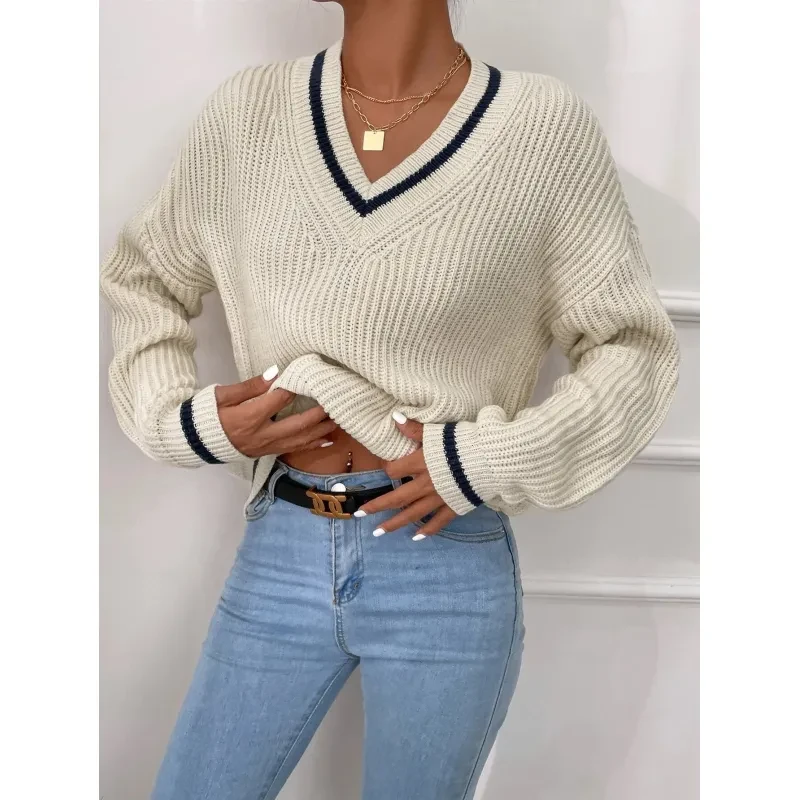 Winter Women's Clothes Cable Knit V Neck Sweaters