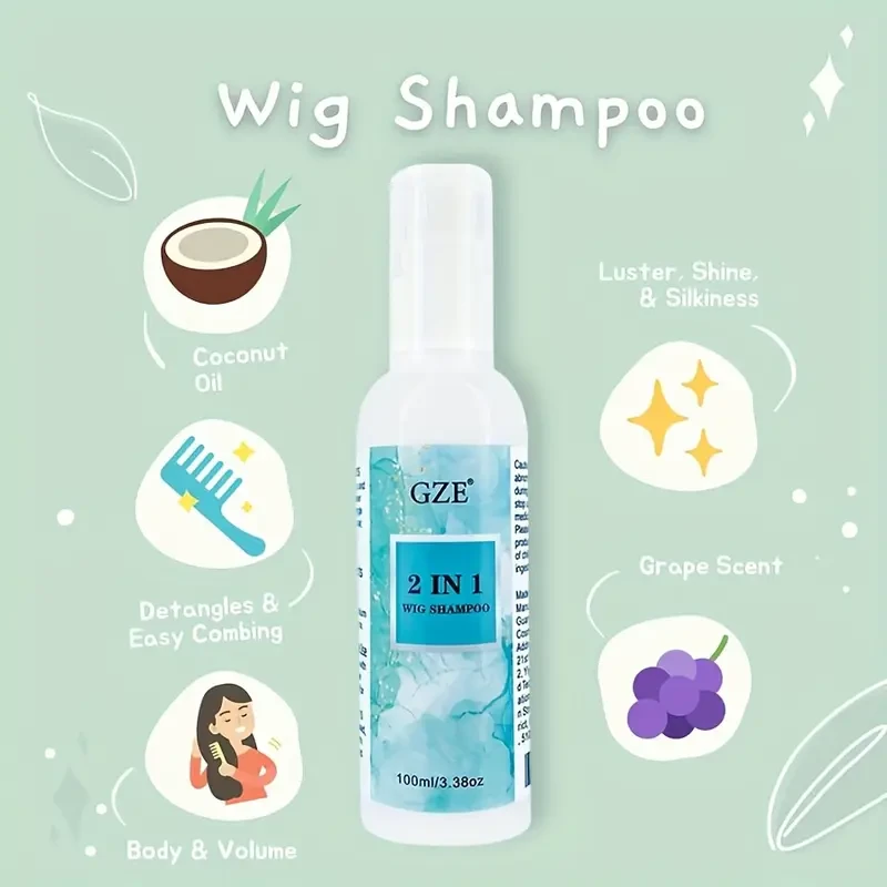 2-Pack 100ml Synthetic 2 IN 1 Wig Shampoo