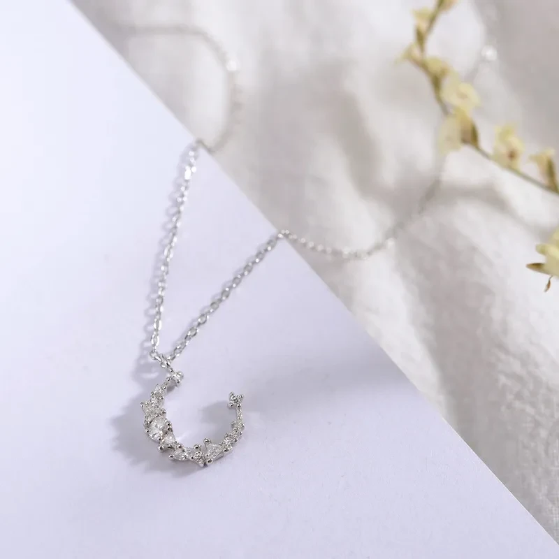The irregular diamond necklace S925 Silver Crescent chain all-match female temperament clavicle simple Korea accessories