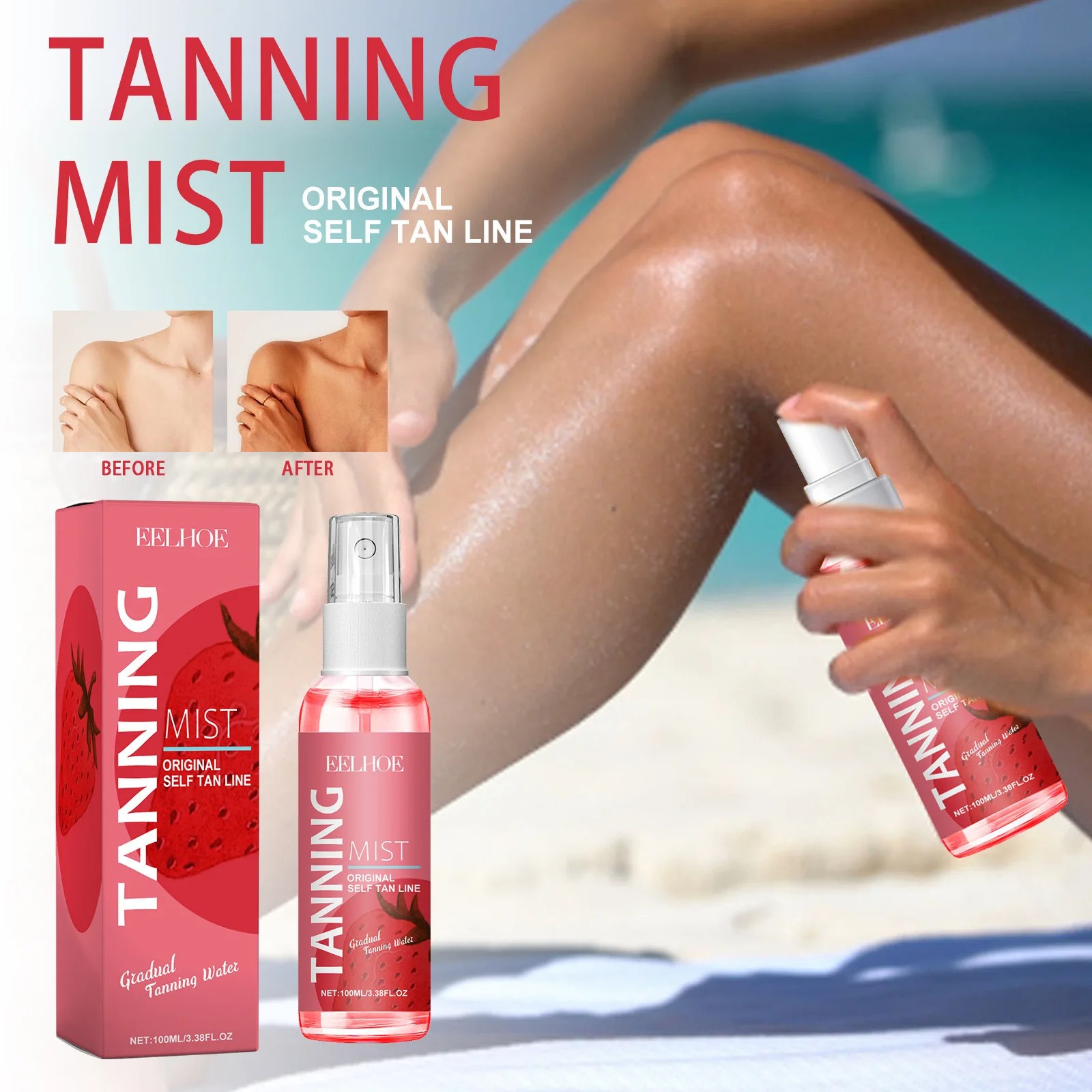 Strawberries Body Quick Tanning Spray  Sunless Summer Tan Bronzer Lotion, 100ml