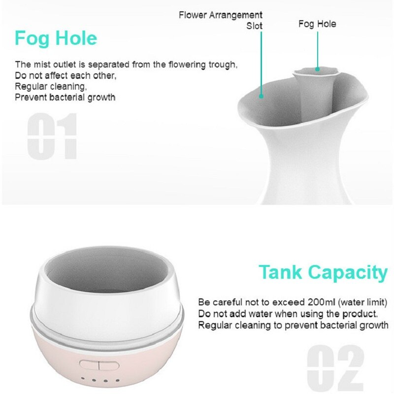 200ML Ultrasonic Air Humidifier Flower Arrangement Aroma Essential Oil Diffuser With Colorful Night Light For Home Office