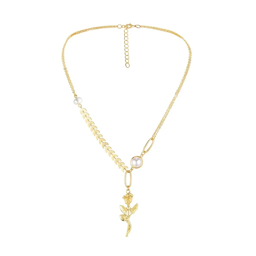 Fashion Rose Pendant Wheat Ear Chain Pearl