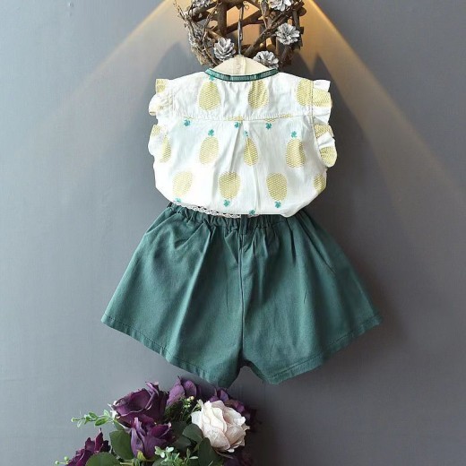 Girls' Sleeveless Blouse Shorts Two-piece Set