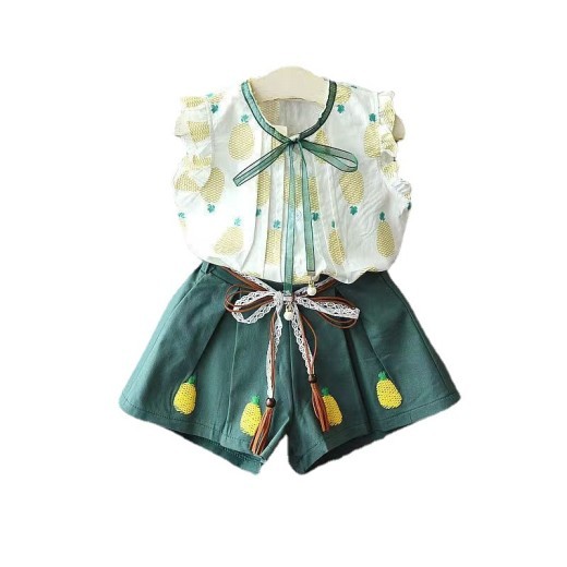 Girls' Sleeveless Blouse Shorts Two-piece Set