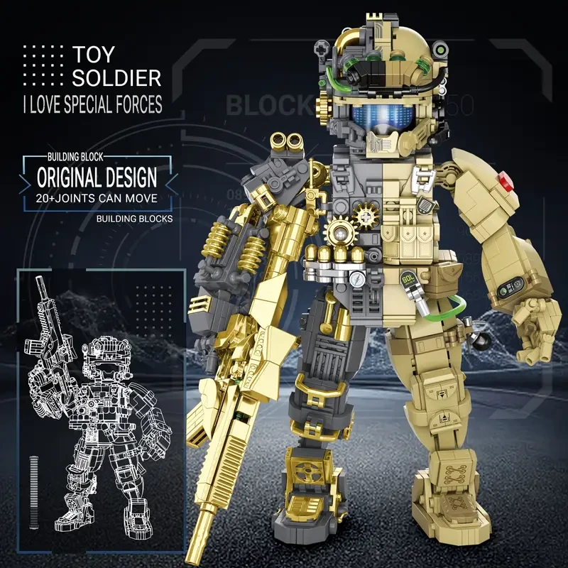 Soldier building block set, half disassembly soldier block