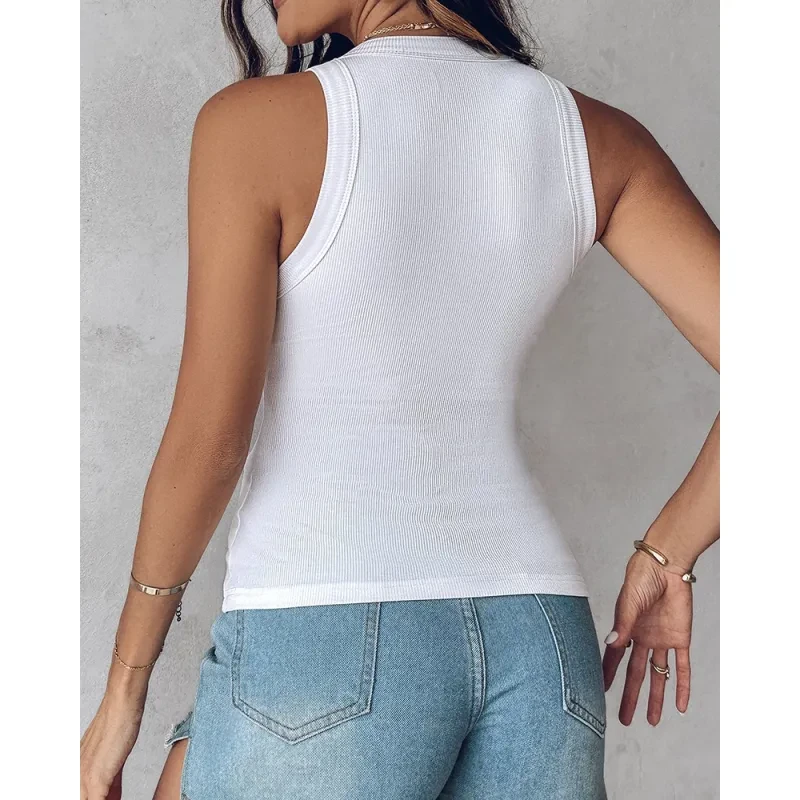 Round Neck Vest With Bra Summer Solid Color Bottom Sleeveless Top Womens Clothing