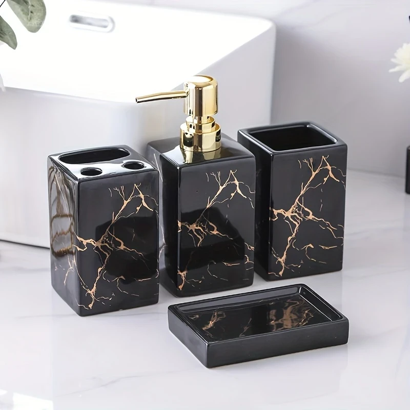 Four-Piece Set of Light Luxury Black and White Hot Stamping Wash Sets