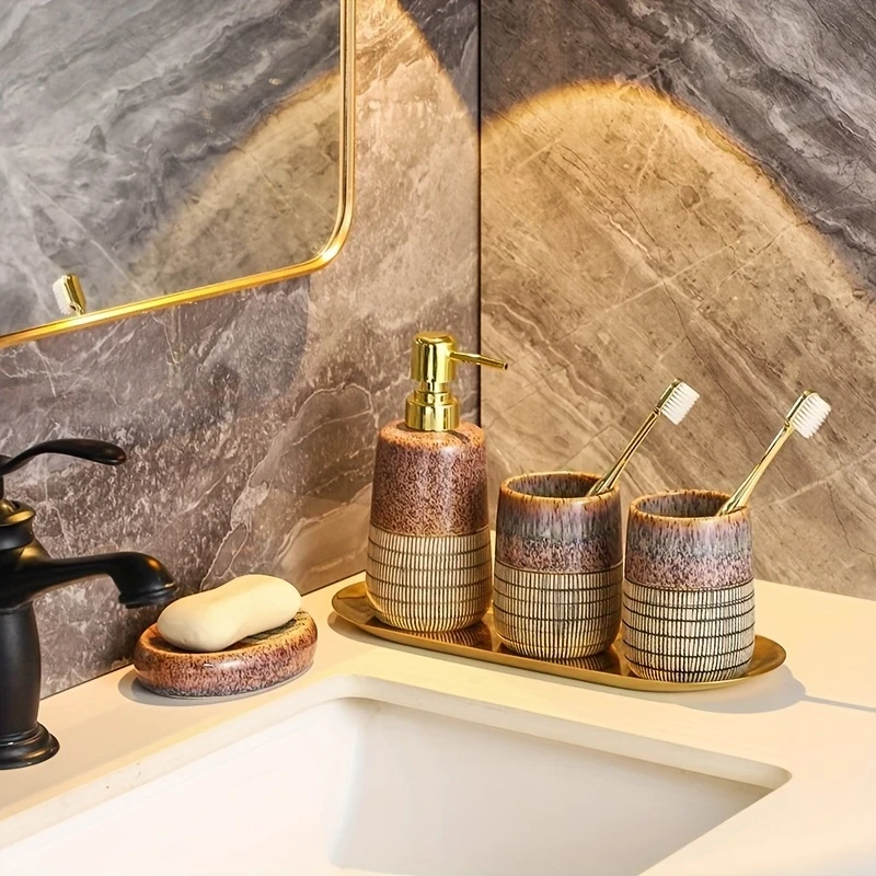 Set of 4pcs Bath Ensemble Includes Soap Dispenser Bathroom Accessories Set