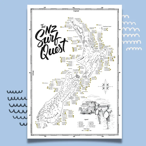 The NZ Surf Quest - Scratch Map