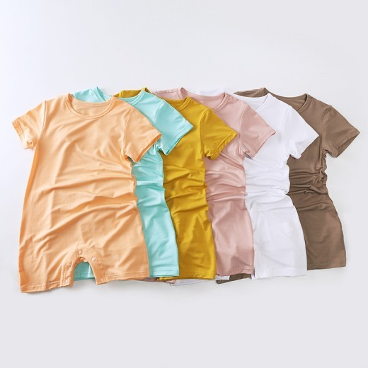 Modal Baby Short Sleeve Solid Color Jumpsuit