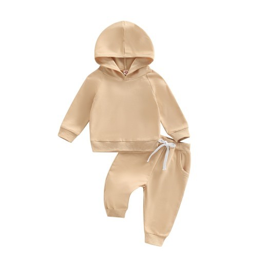Boys' Solid Color Hooded Long Sleeve Sweater Trousers Suit