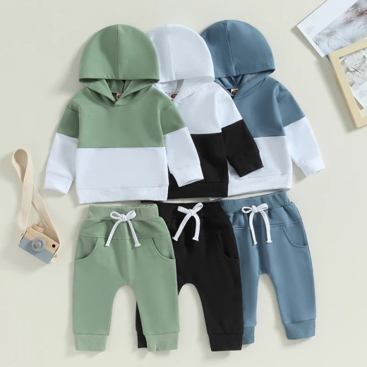 Color Stitching Hoodie Children's Fashion Casual Set
