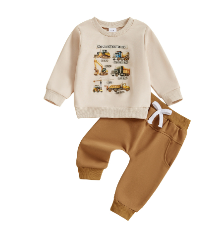 Truck Building Printing Boys Sweater Suit