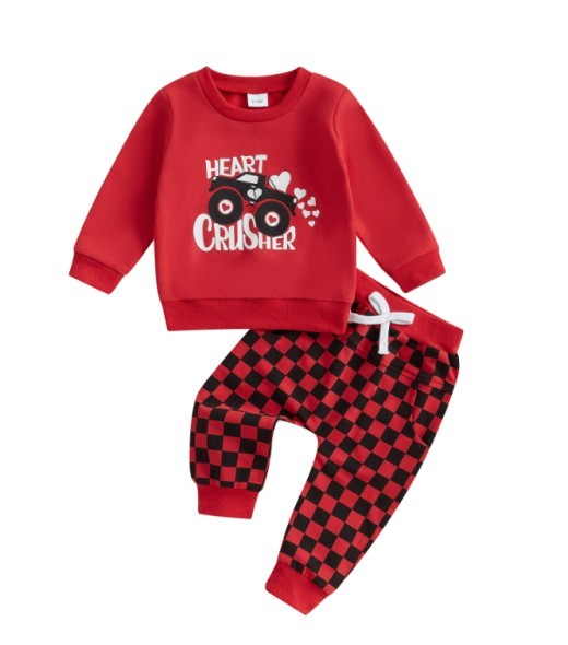 Long Sleeve Letter Heart Printing Sweater Chessboard Plaid Trousers Suit