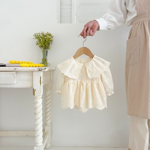 Embroidered Lace Lace Collar Long Sleeve Baby's Gown Baby Jumpsuits