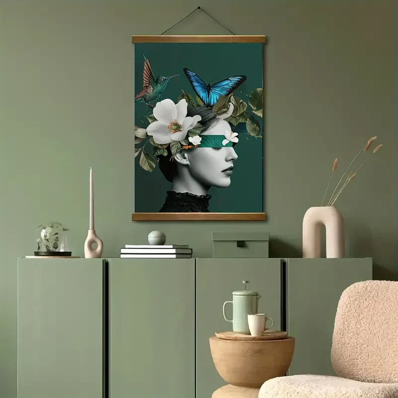 Frameless Butterfly & Woman Canvas Print Wall Art