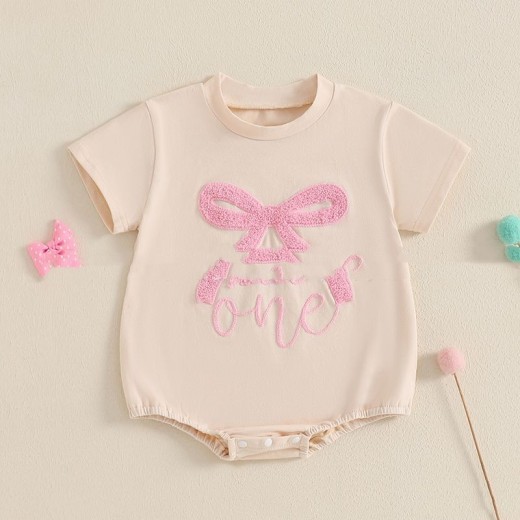Baby Girl Bow Towel Embroidery Short Sleeve Triangle Rompers
