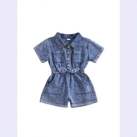 Girls' Lapel Cowboy Siamese Shorts