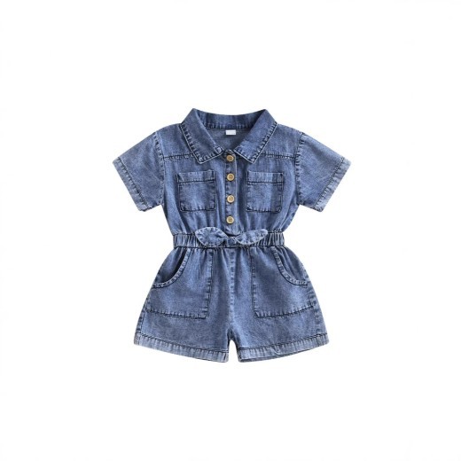 Girls' Lapel Cowboy Siamese Shorts