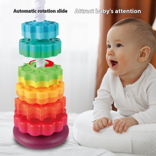 Rainbow Rotating Tower Toy Baby Early Education Intellectual Development Intelligence Ferrule