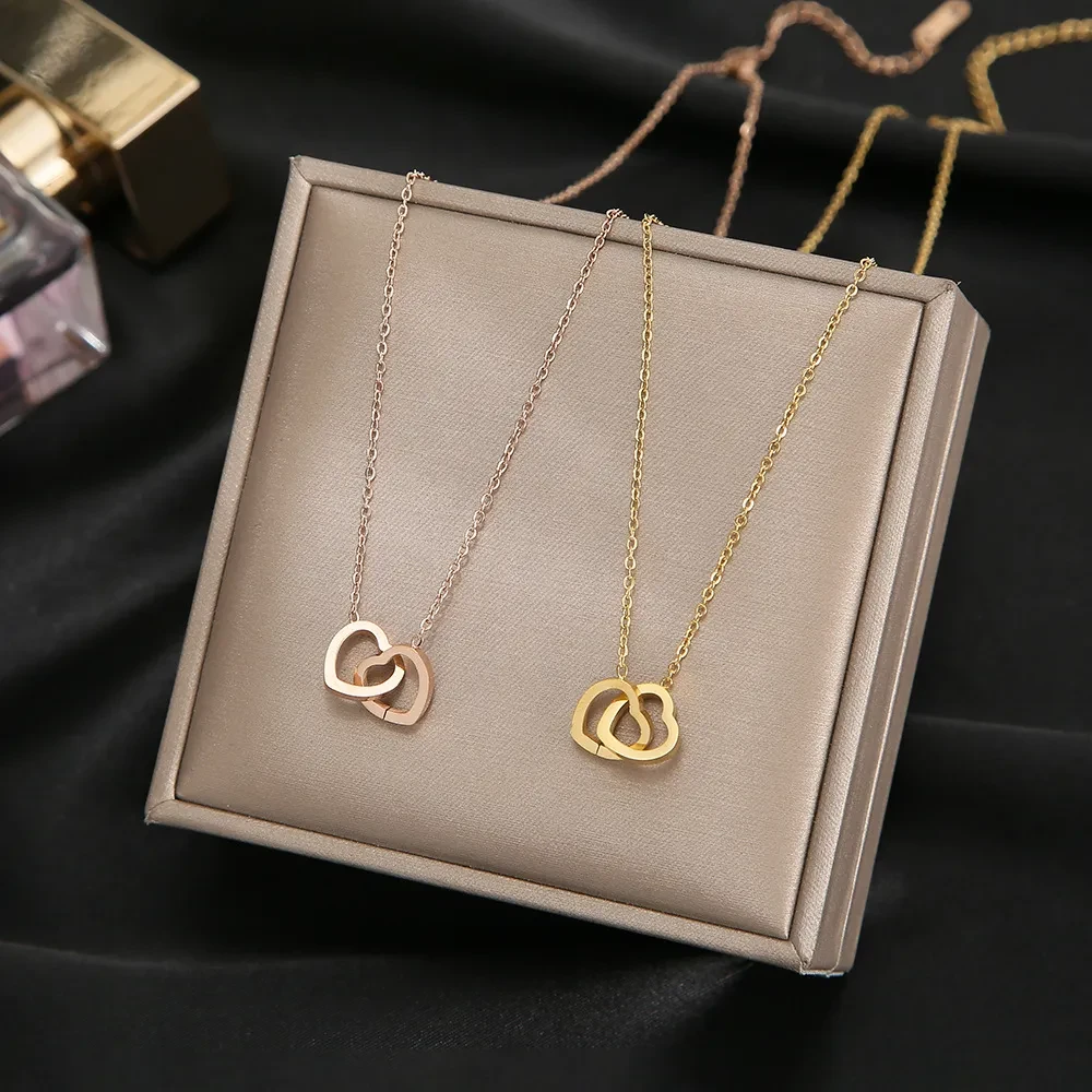 Women's Fashion Simple Double Ring Heart Clavicle Chain