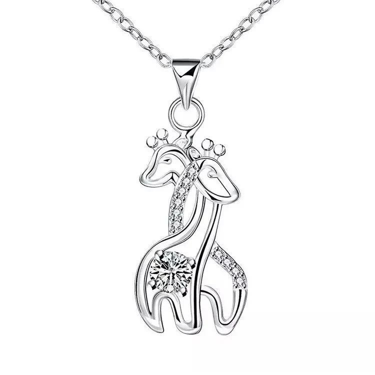 Diamond Giraffe Silver Necklace Korean Pendant