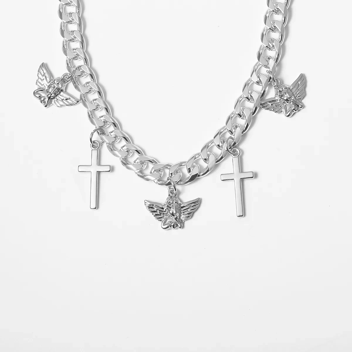Cross chain angel necklace