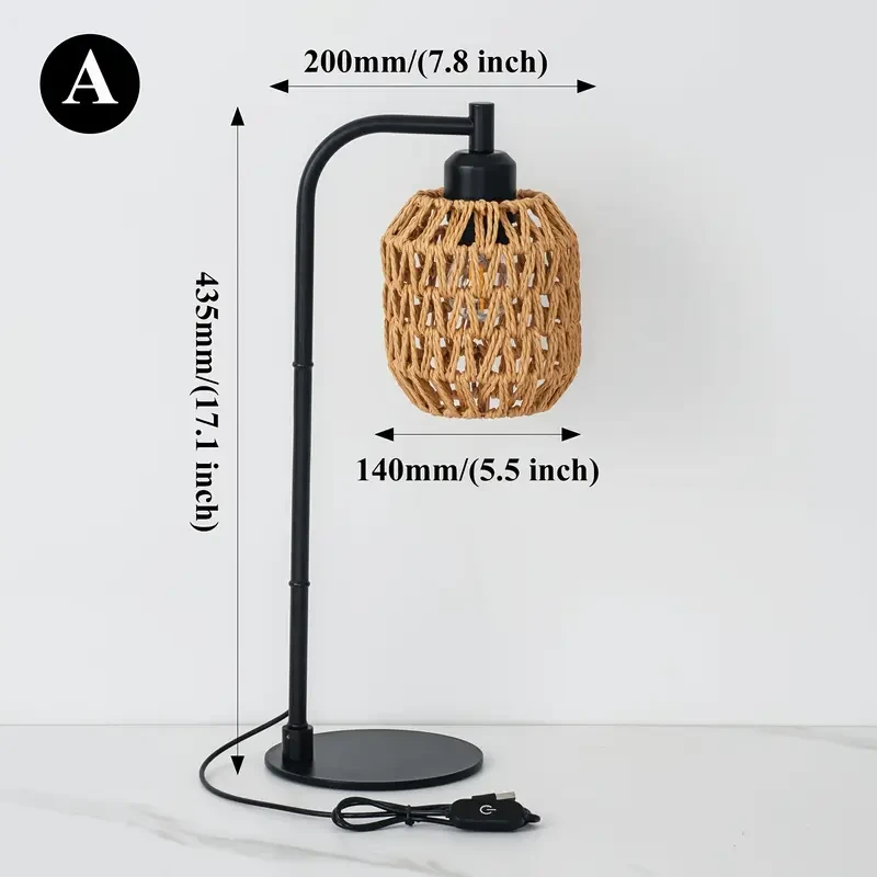 1pc Hand-Woven LED Table Lamp Dimmable USB-Powered Desk Light with Warm Yellow Glow, Adjustable Brightness (200-350 Lumens), E27 Base, Perfect for Bedroom, Office, Living Room, or Gift Idea