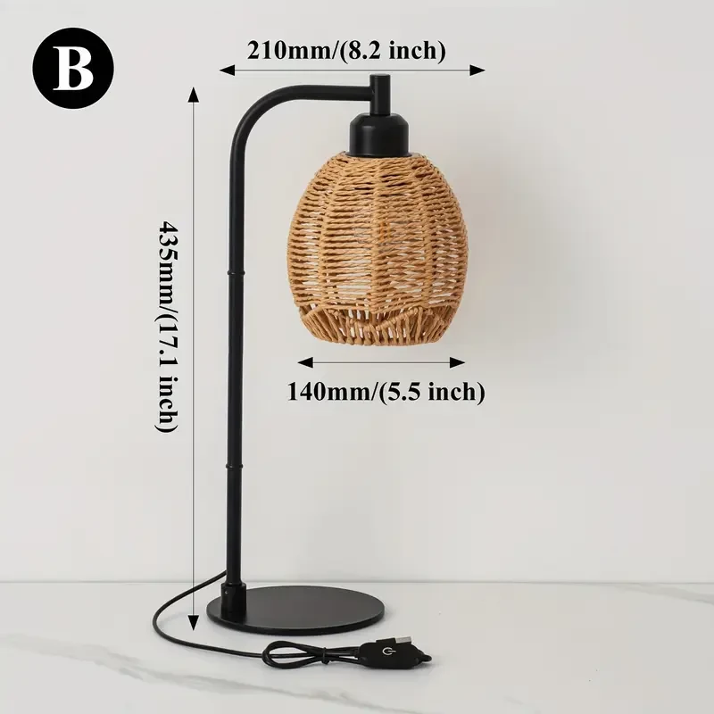 1pc Hand-Woven LED Table Lamp Dimmable USB-Powered Desk Light with Warm Yellow Glow, Adjustable Brightness (200-350 Lumens), E27 Base, Perfect for Bedroom, Office, Living Room, or Gift Idea
