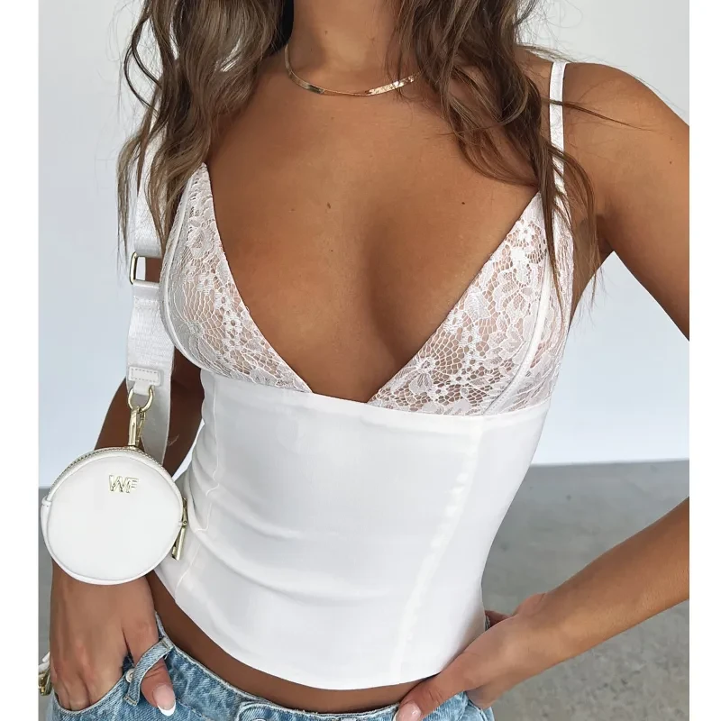Women's V-neck Camisole Lace Vest With Back Zipper Sleeveless Tops