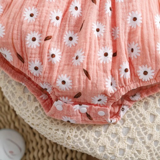 Newborn Bow Flower Print Short Sleeved Kazakhstan Baby Girl Sweet