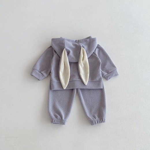 Girls' Rabbit Ears Hooded Coat Trousers Two-piece Set