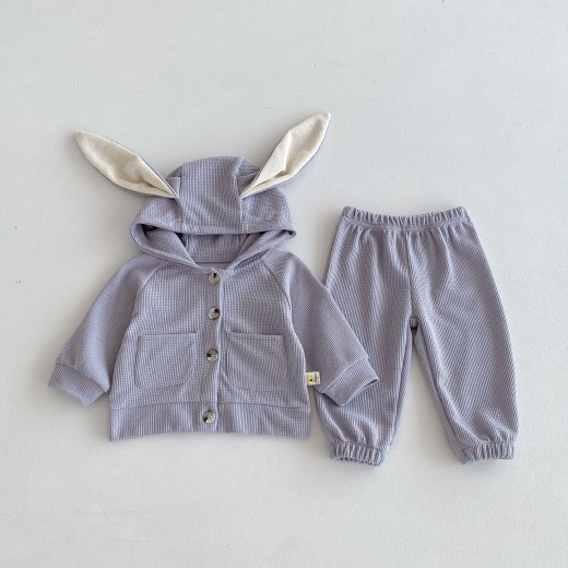 Girls' Rabbit Ears Hooded Coat Trousers Two-piece Set
