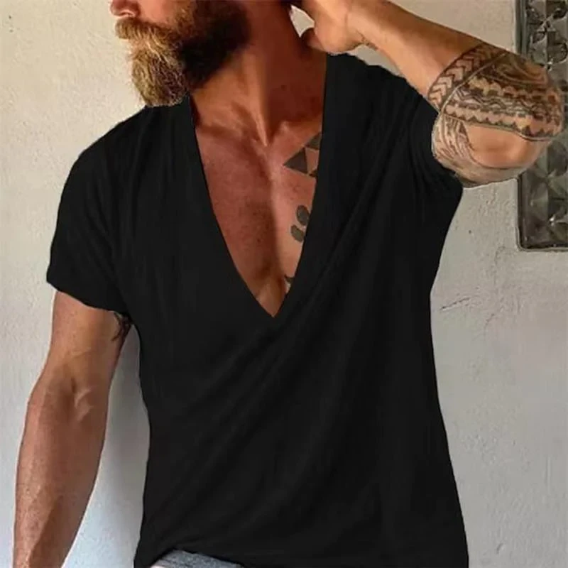 Men's Casual Solid color V-neck Short-Sleeved  T-Shirt