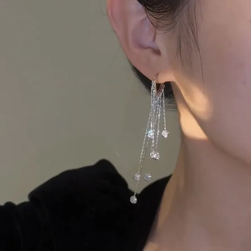 Light Luxury Long Fringed Zircon Eardrops