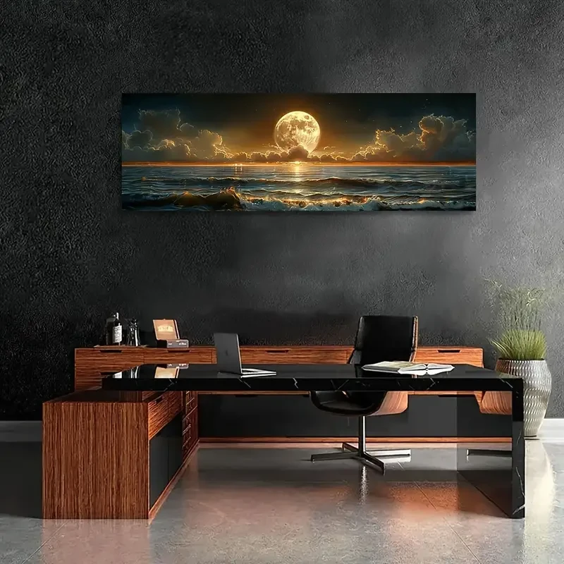 Classic Retro Farmhouse Style Moonlit Sea Landscape Canvas Poster Art Print