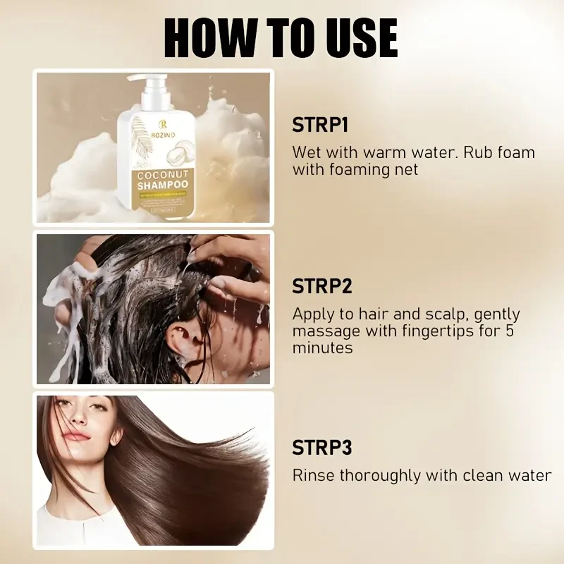 ROZINO white flat bottle coconut oil shampoo