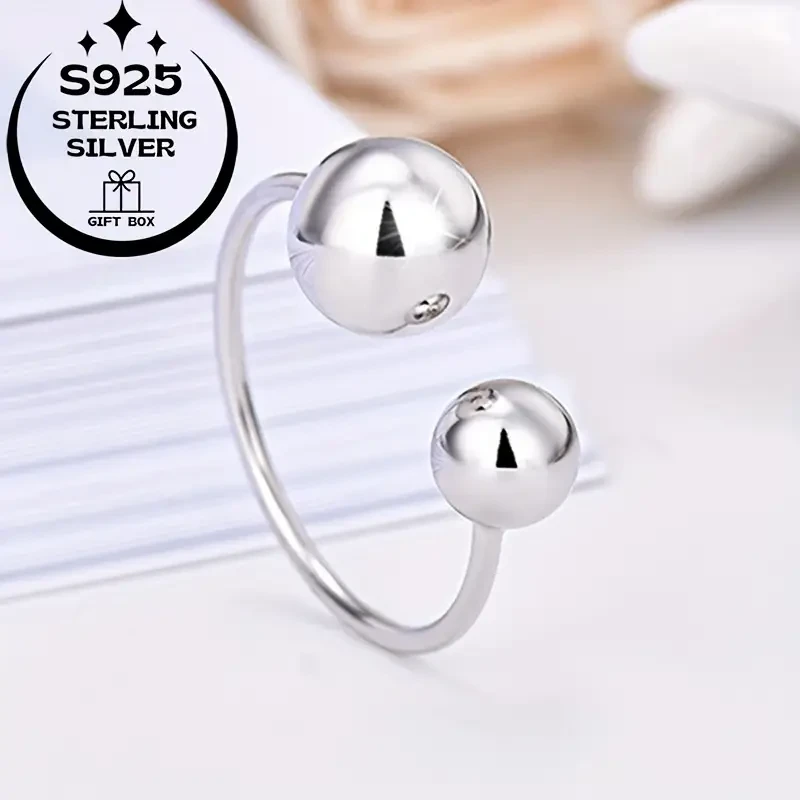 925 Silver Simple Sweet Polished Large Bead Women's Ring, Adjustable Opening  Perfect for Everyday and Party Wear