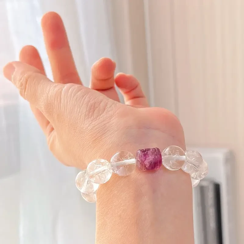 Natural White Crystal Quartz Reiki Bracelet  Geometric Pattern, Vintage Design, Clear Texture, Fashionable Accessory