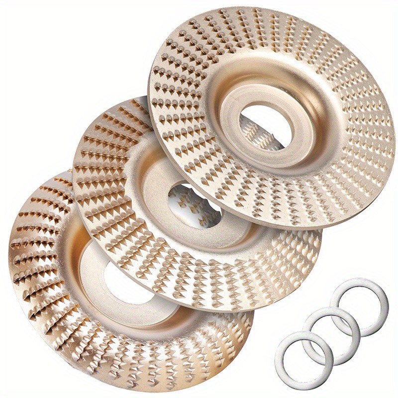 3pcs Wood Carving Disc Set  4-1/2 Inch Attachments with 5/8 Inch Arbor  Grinding Wheel for Grinding and Shaping  Golden