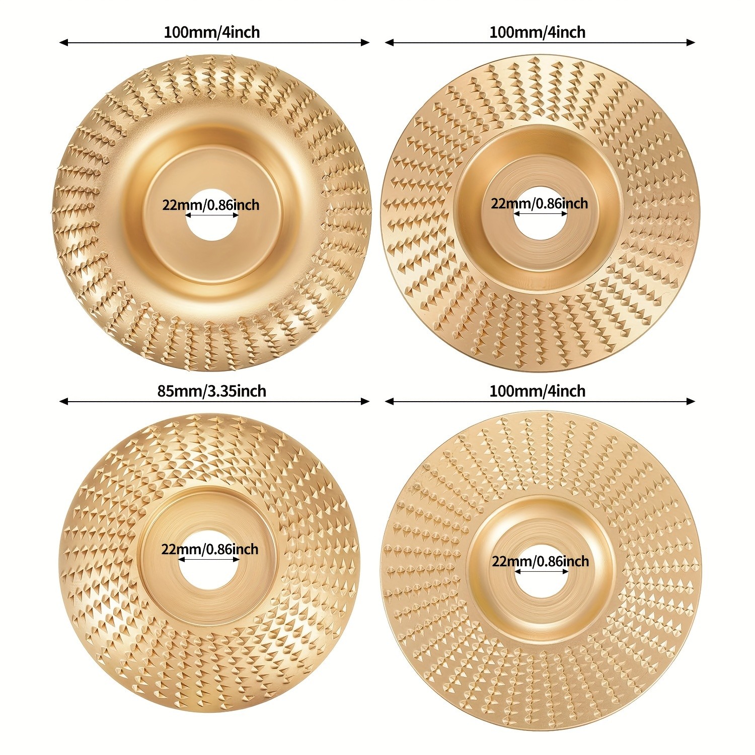 3pcs Wood Carving Disc Set  4-1/2 Inch Attachments with 5/8 Inch Arbor  Grinding Wheel for Grinding and Shaping  Golden