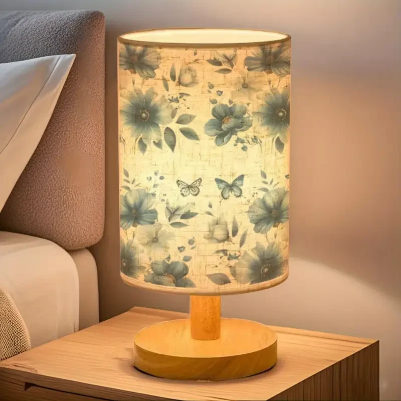 Floral Table Lamp with Wooden Base  Tri-Color Lighting, Adjustable Height & Elegant Modern Design for Bedroom, Living Room & Office