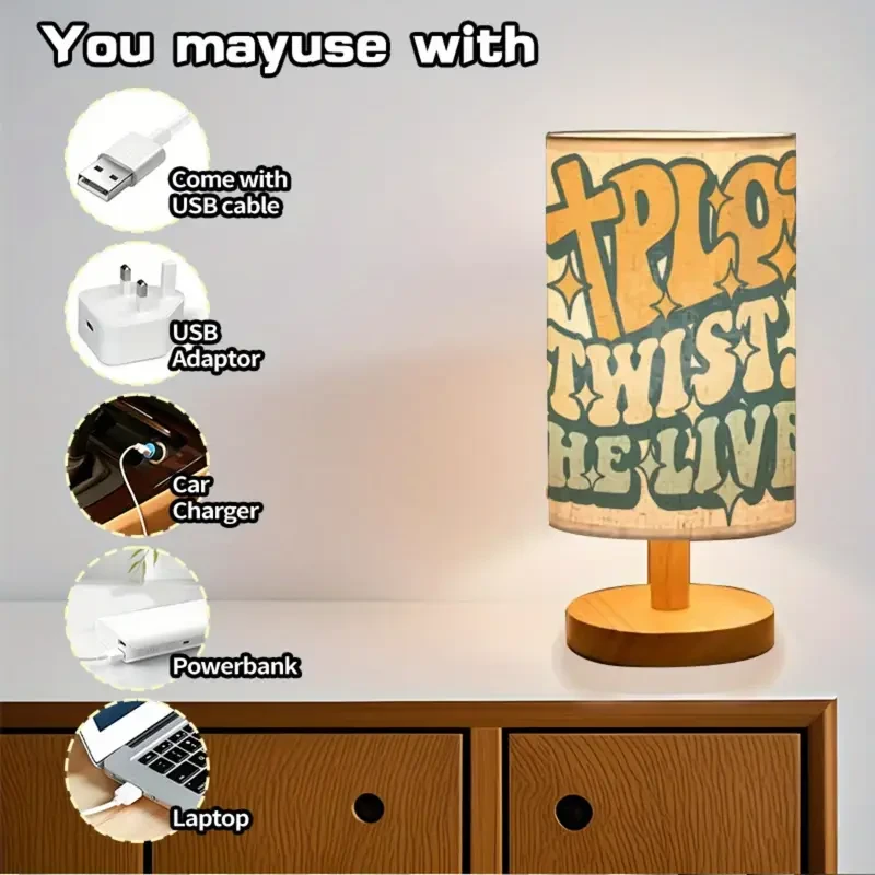 Modern USB-Powered Inspirational Table Lamp  PLAN TURN HEAL Design with Tri-Color Lighting for Bedroom & Living Room