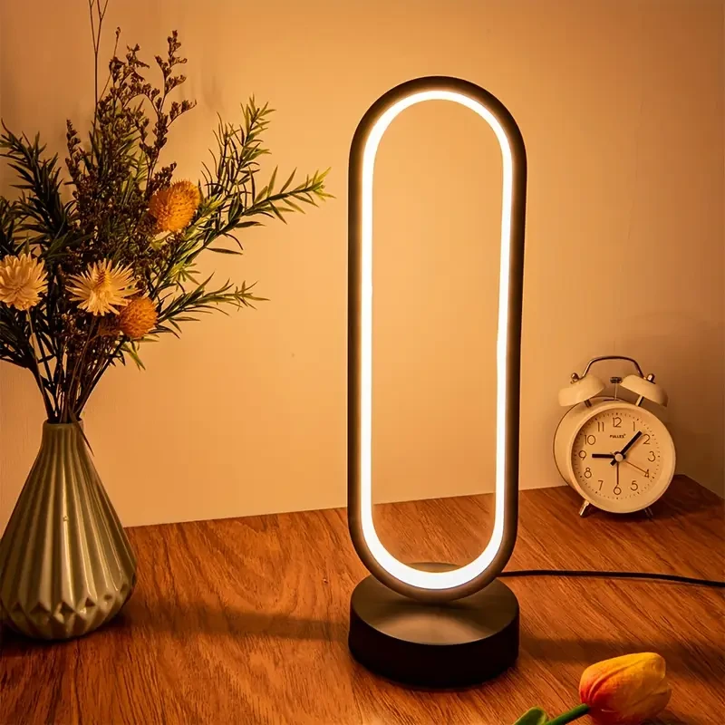 Modern LED Ring Table Lamp  Sleek USB Atmosphere Light with Push Button Control for Bedroom, Living Room & Workspaces